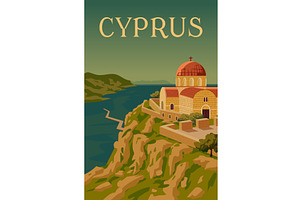 Travel poster island Cyprus, white, an Illustration by Vector_Up