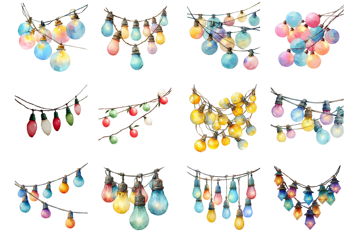 Watercolor Decorative String Lights, an Illustration by Design Market (Photo 2 of 3)