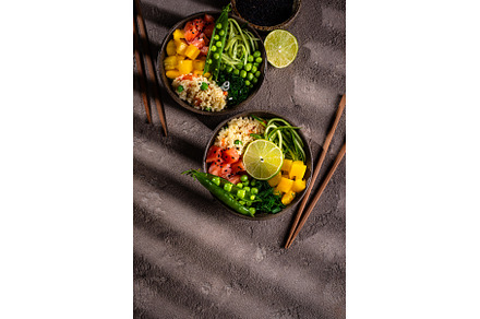 Healthy bowl with salmon and