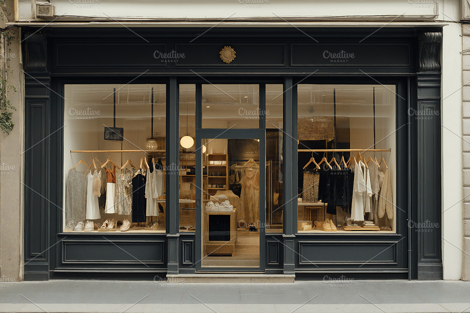 vintage style clothing store facade, an Architecture Photo by VetalStock