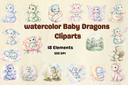 watercolor Baby Dragons cliparts, an Animal Illustration by BerryPieArt (Thumbnail 1 of 4)