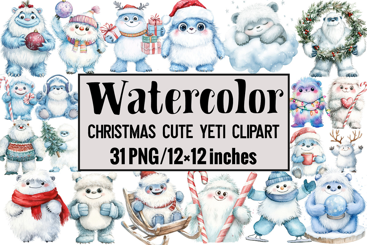 Christmas Cute Yeti Clipart, an Illustration by Design Market (Photo 1 of 3)