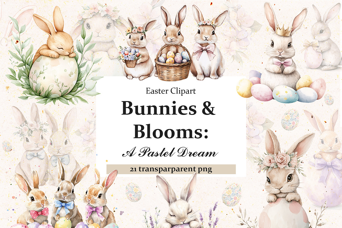 Easter Bunny Watercolor Clipart Set, an Animal Illustration by IrenKlm (Photo 1 of 5)
