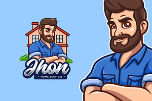 Home Service Cartoon Mascot Logo, a Branding & Logo Template by Gumrega Studio