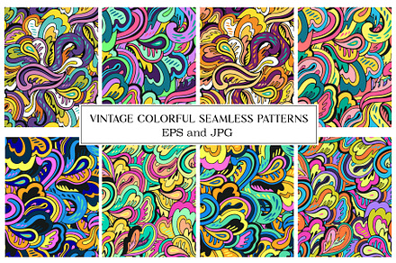 Vintage colorful seamless patterns, a Pattern Graphic by Robusta