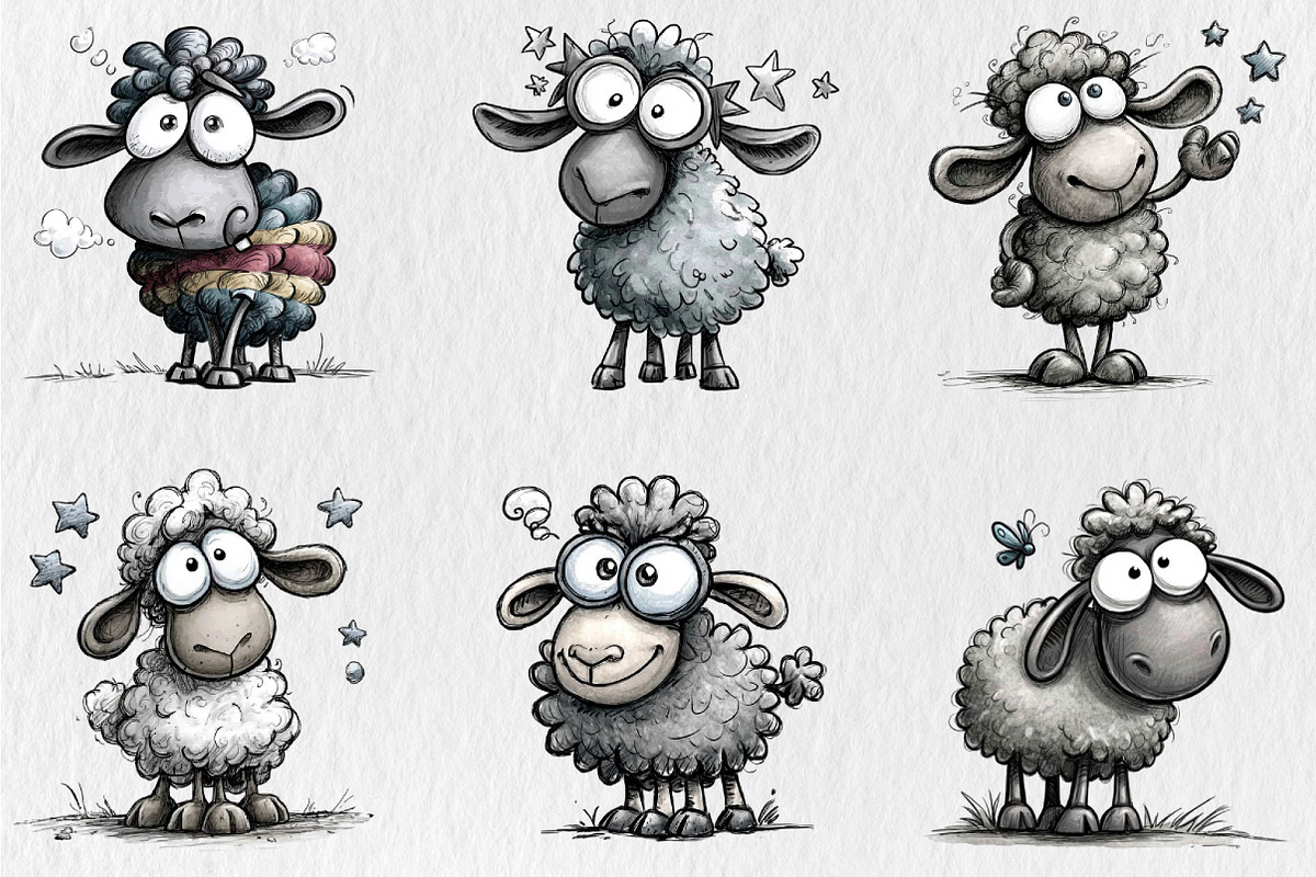 Whimsical Funny Sheep Clipart, an Animal Illustration by Rose Art (Photo 3 of 7)
