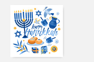 Happy Hanukkah Set And Backgrounds