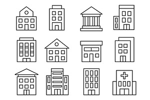 Black line building icons, an Illustration by Lemberg Vector
