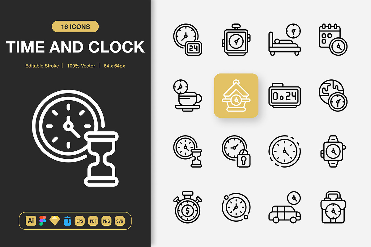 Time and Clock Icons, an Outline Icon by Spacepixel Creative