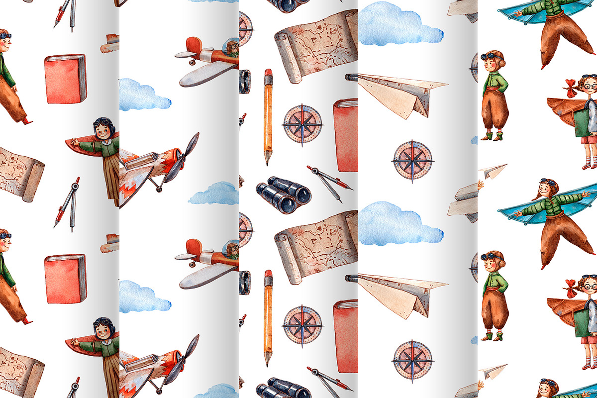 Aviators - Watercolor Clipart Set, a Texture Illustration by Mashamashastu (Photo 9 of 13)