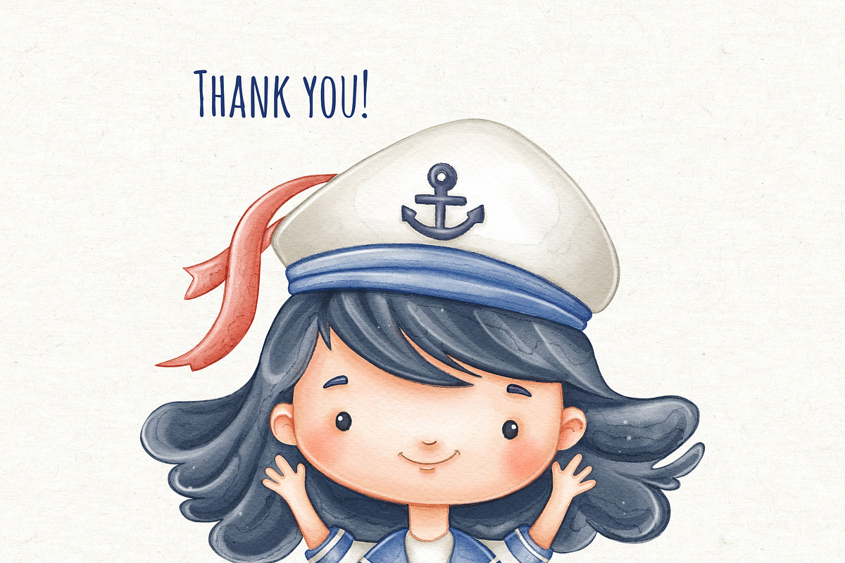 Cute Sailors Watercolor Clipart, a Person Illustration by ekossa_art (Photo 7 of 7)