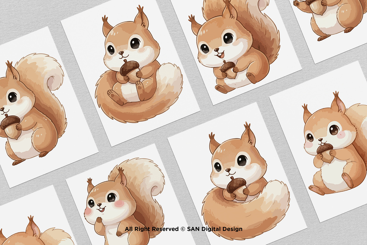 15 Bundle Watercolor Kids Squirrel, an Animal Illustration by Morspective (Photo 3 of 8)