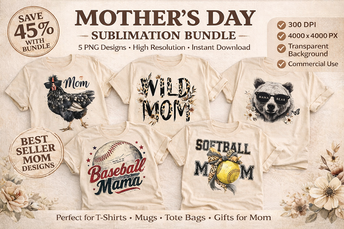 Mother’s Day Sublimation Bundle, a Decorative Illustration by InkyQueenArt (Photo 1 of 6)