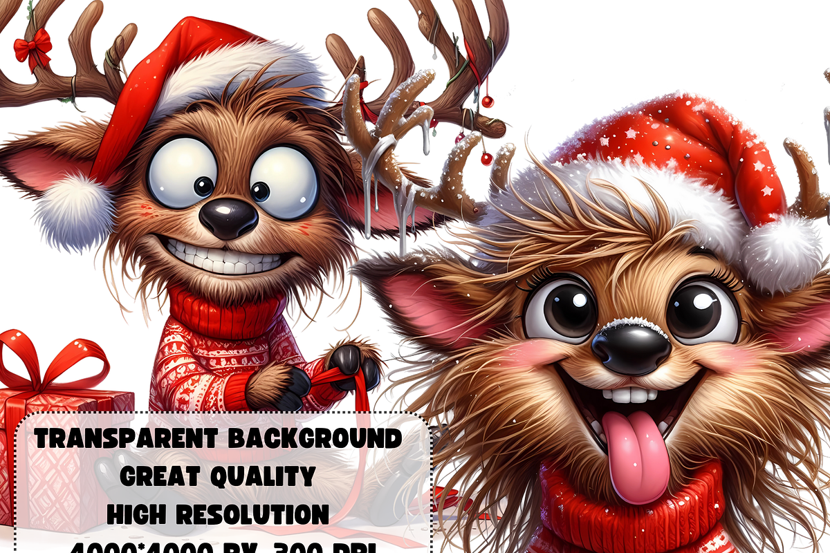 Funny Christmas reindeers clipart, an Animal Illustration by AnetArtStore (Photo 5 of 8)