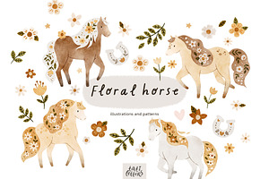 Floral horse clipart & patterns