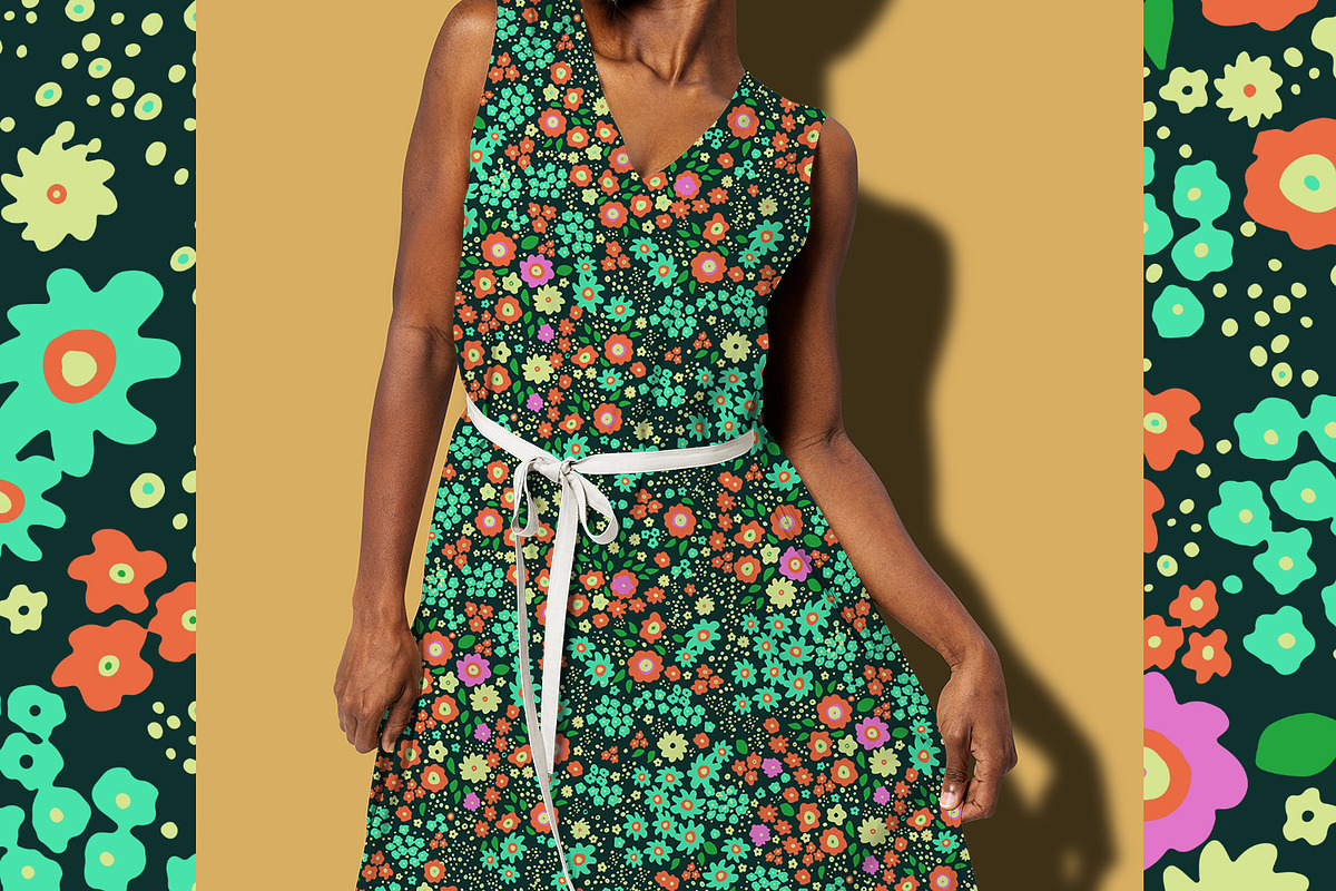Green Ditsy Flowers, a Pattern Graphic by MalyskaStudio (Photo 5 of 9)