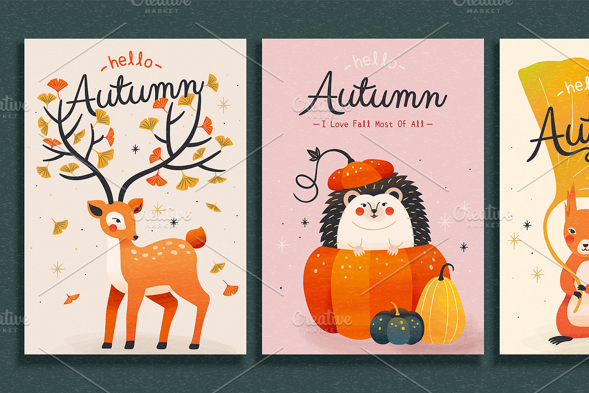 Autumn forest animal illustration, a Brochure Template by TotallypicRF