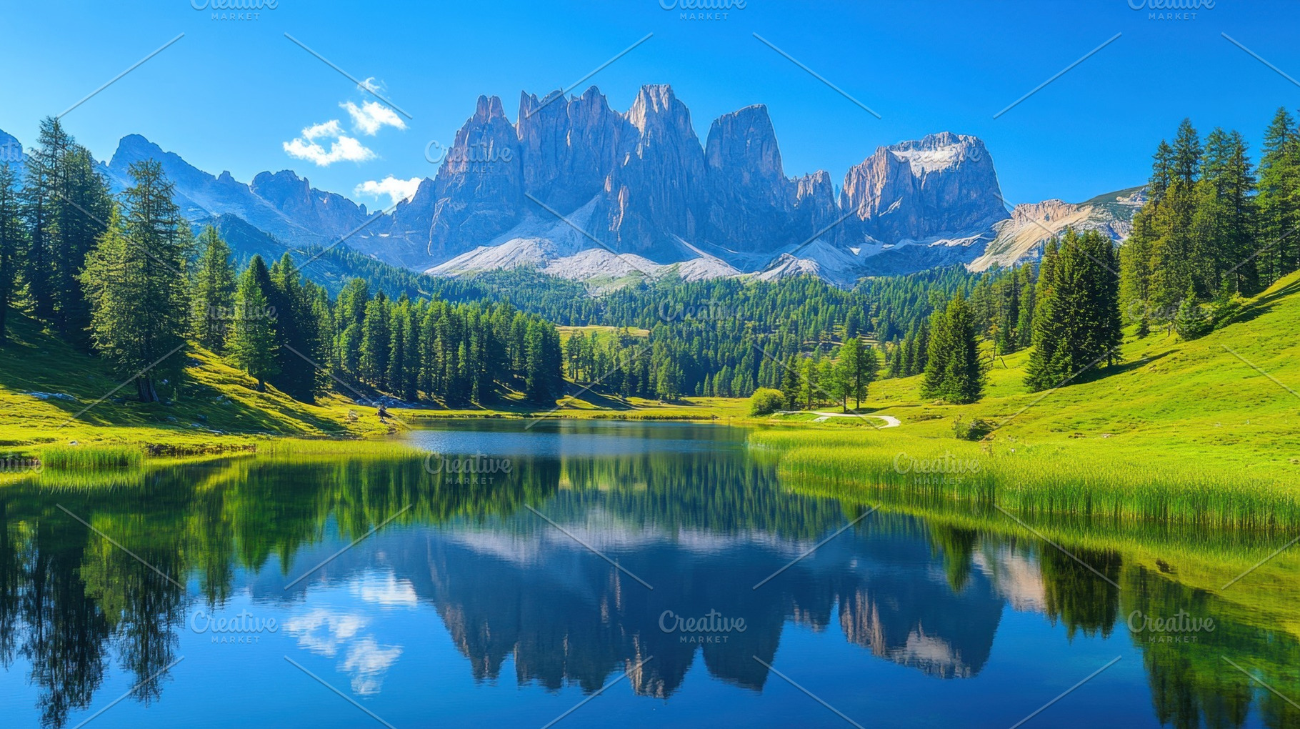 Mountain view with reflection, a Photo by Beautiful things