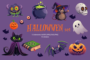Cute Halloween Clipart Set