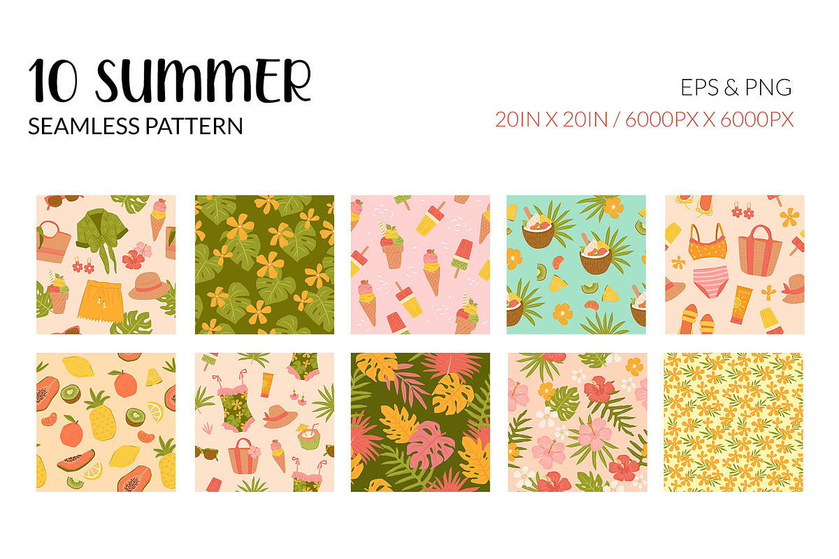 Tropical Summer Pool & Beach Pattern, a Pattern Graphic by CreativeChristiana (Photo 2 of 11)