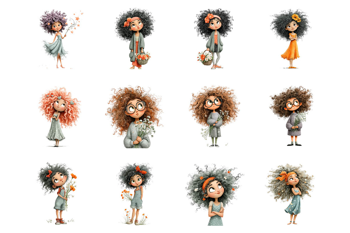 Whimsical Curly Hair Girl Bundle, a Person Illustration by fashionaddict (Photo 4 of 5)