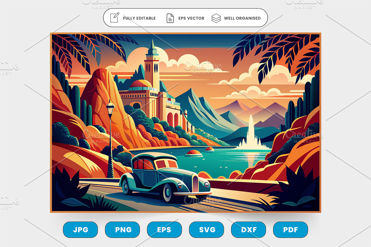 A vintage-inspired travel poster wit, a Graphic by SaroStock