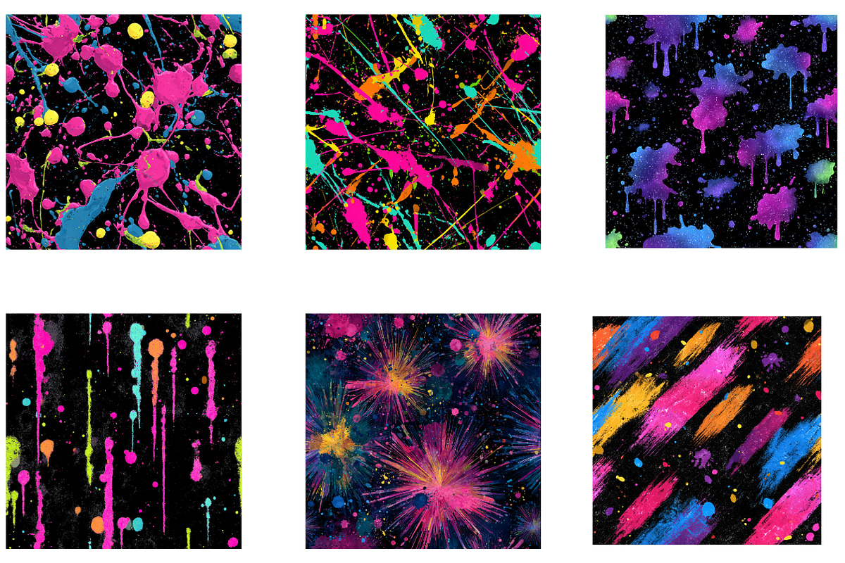 Neon Paint Splatter Digital Paper, a Pattern Graphic by CreationArt (Photo 2 of 5)