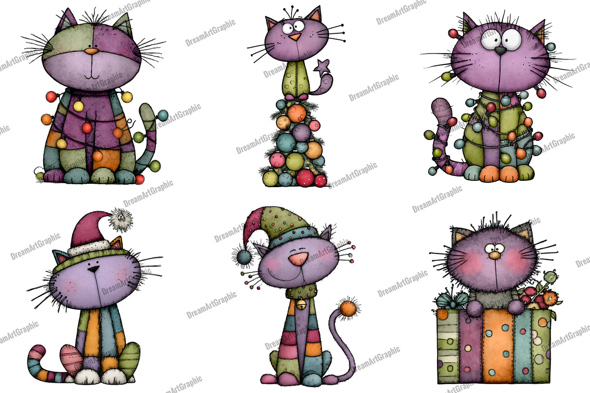Funny Christmas Cats Clipart, an Illustration by DreamArtGraphic (Photo 2 of 5)