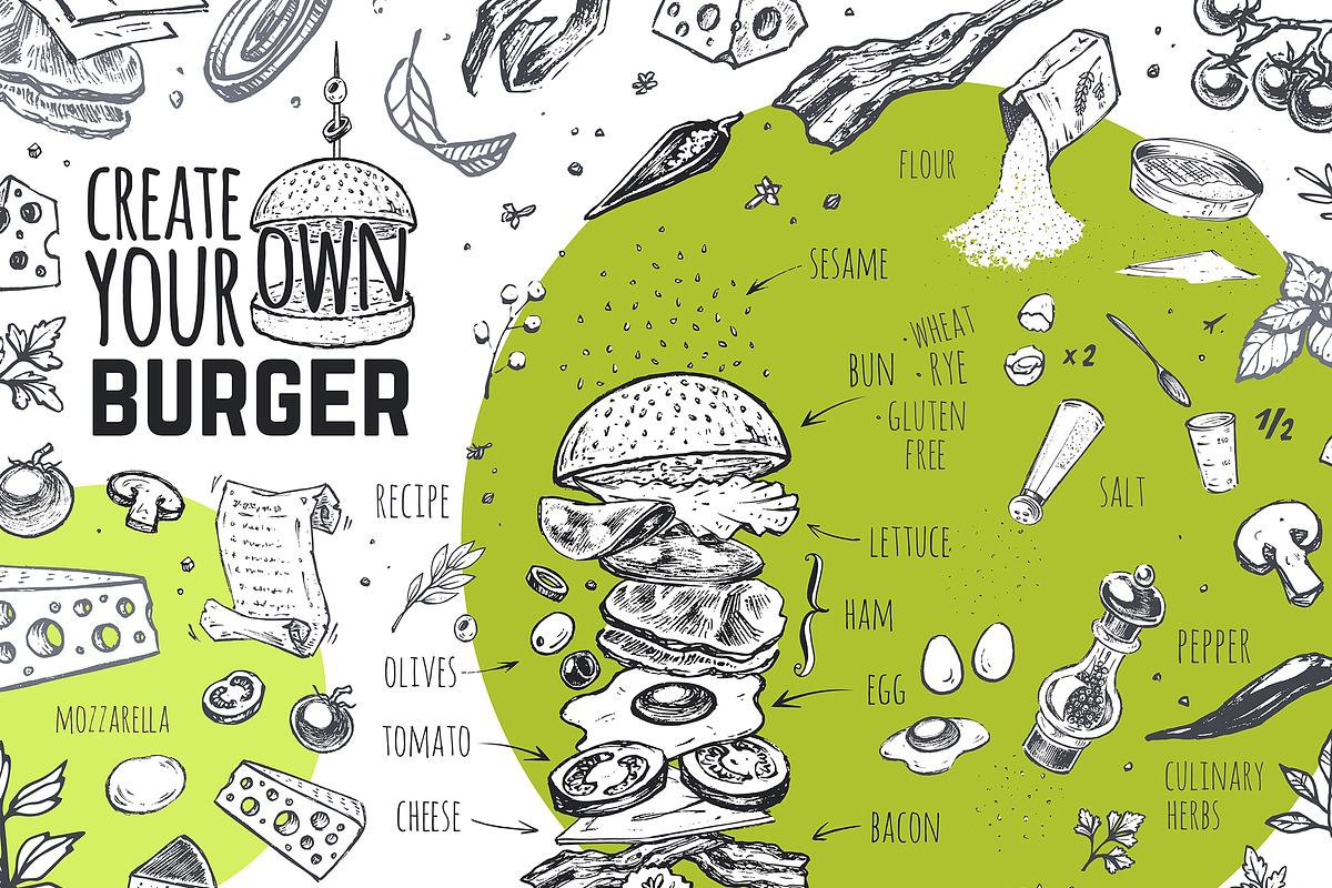 Burger menu. Hand-drawn, a Food Illustration by Margo Miller (Photo 9 of 14)