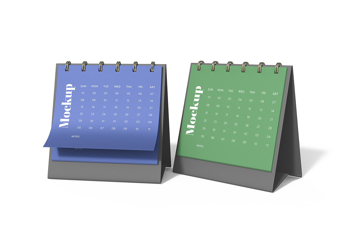 Two Spiral Desk Calender Mockup PSD