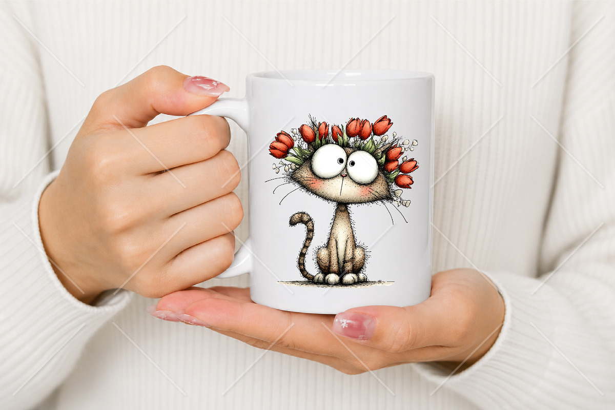 Whimsical Cat Tulips Drawing Clipart, a Seasonal Illustration by Canvas Craft (Photo 9 of 10)