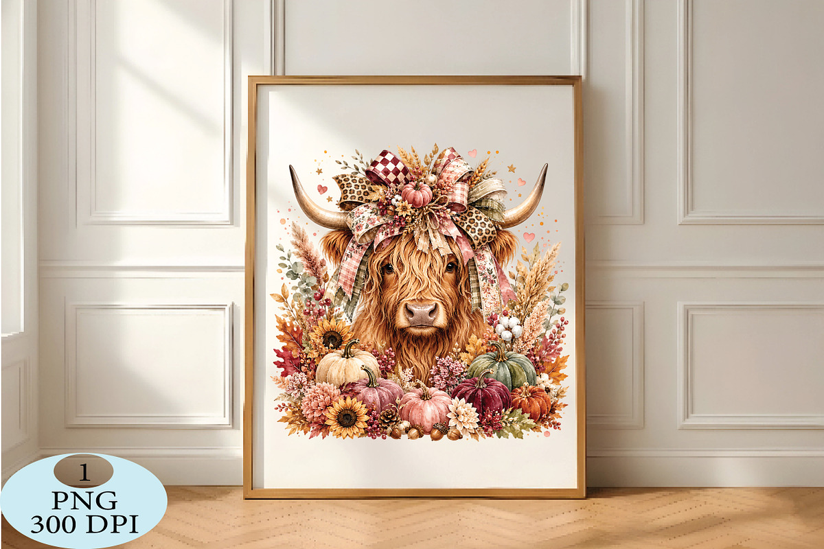 Fall Highland Cow PNG, a Seasonal Illustration by Daily.Designs (Photo 5 of 5)