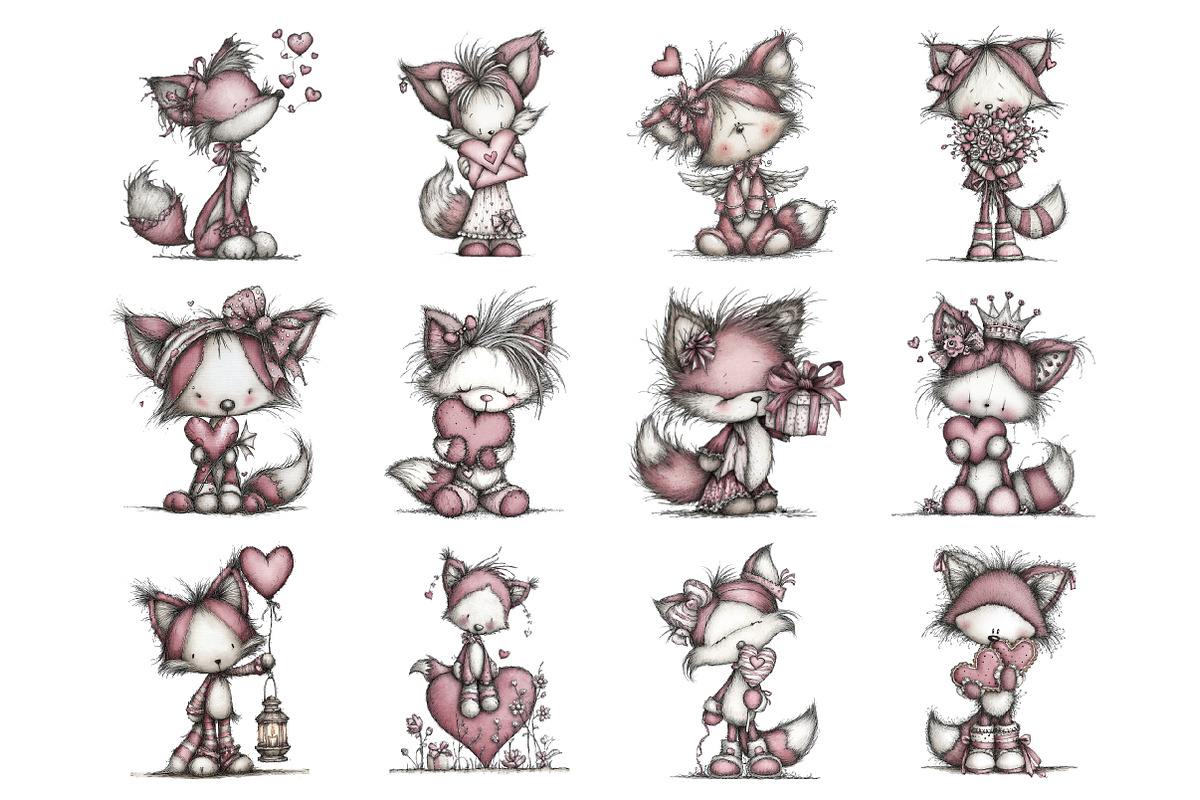 Valentine's Whimsical Foxs Clipart, an Illustration by Design Market (Photo 3 of 3)