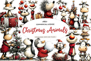 Christmas Animals clipart, an Illustration by CreationArt