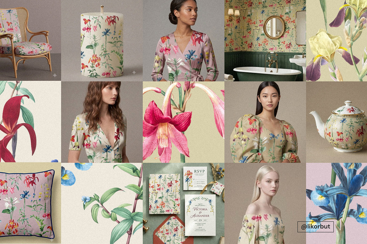 Vintage Botanical Floral Pattern, a Pattern Graphic by likorbut (Photo 4 of 13)