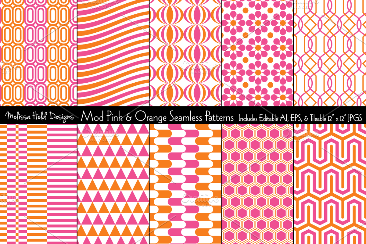 Seamless Pink Orange Mod Geometrics
