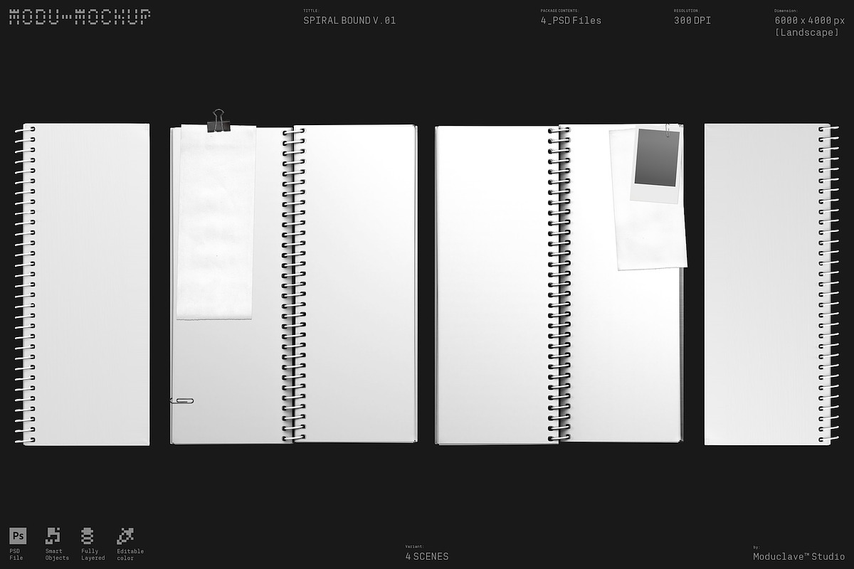 Spiral Notebook Mockup – 4 Scenes, a Books & Magazine Mockup by Moduclave Studio (Photo 5 of 5)