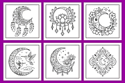 Boho Chic Moon Coloring Pages, a Decorative Illustration by Design Station (Thumbnail 3 of 4)