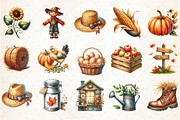 Fall Farm Autumn Watercolor Clipart, an Illustration by Rose Art (Thumbnail 2 of 9)
