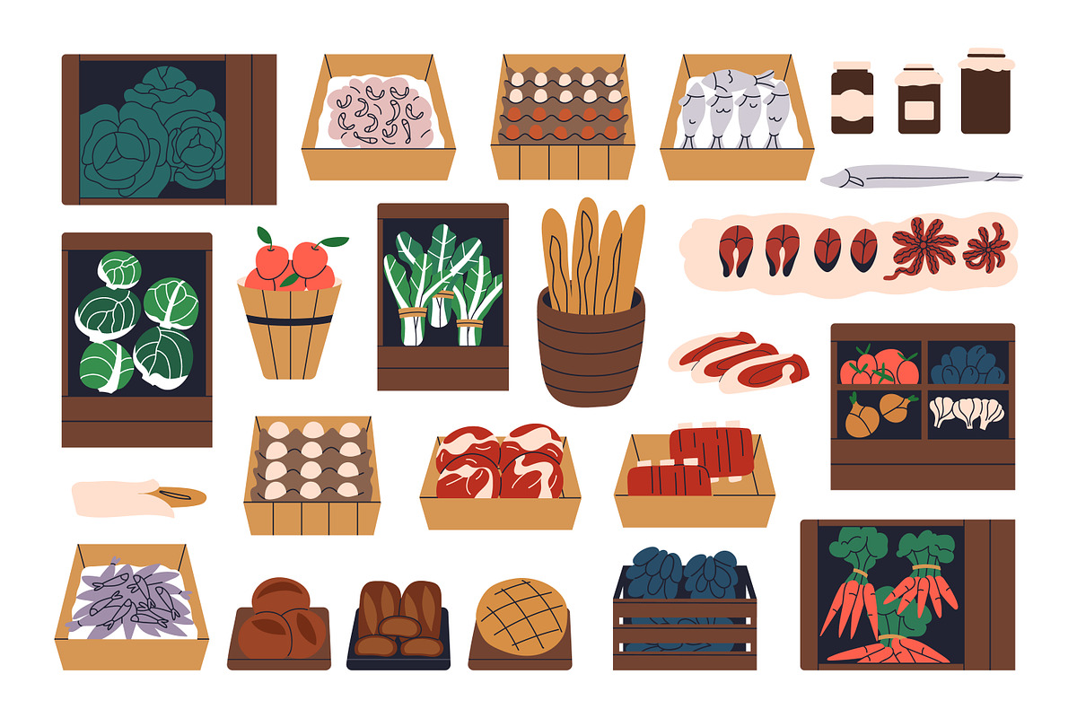 Eco harvest, farm food products set, a Food Illustration by Good Studio (Photo 2 of 3)