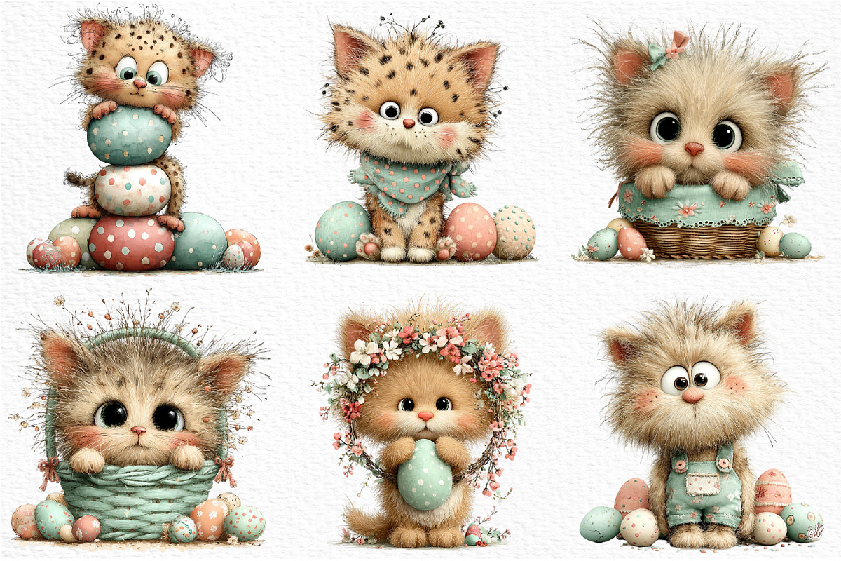 Whimsical Easter Cat Clipart, an Illustration by Craft Nest (Photo 5 of 12)