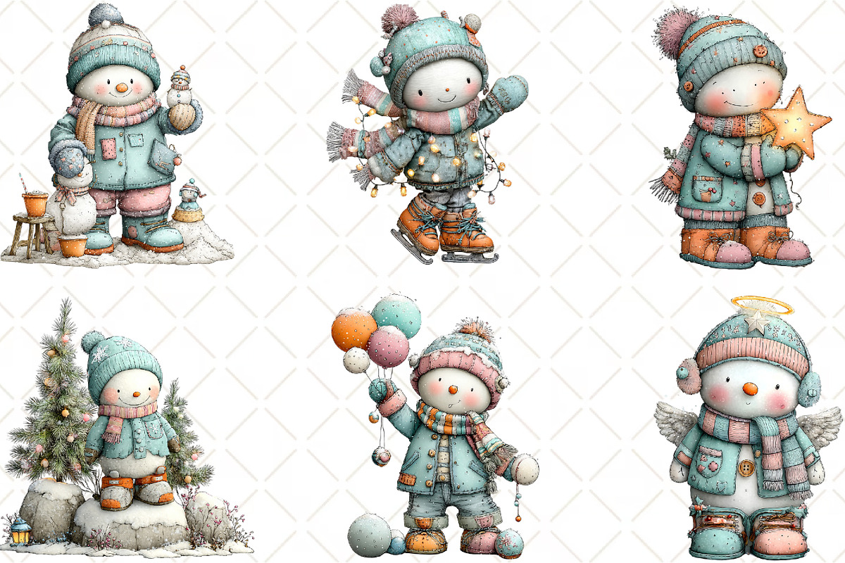 Whimsical Snowman Clipart, an Animal Illustration by Black Bird Studio (Photo 3 of 6)