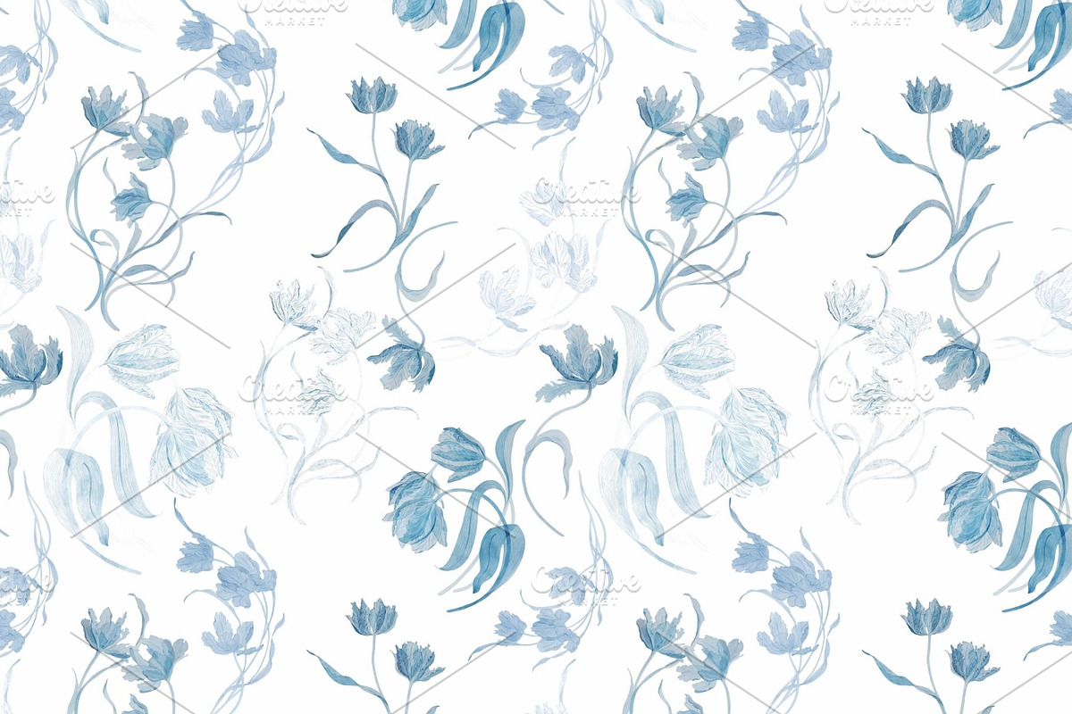 Watercolor Pattern Blue Tulips, a Pattern Graphic by MouseGrey (Photo 7 of 7)