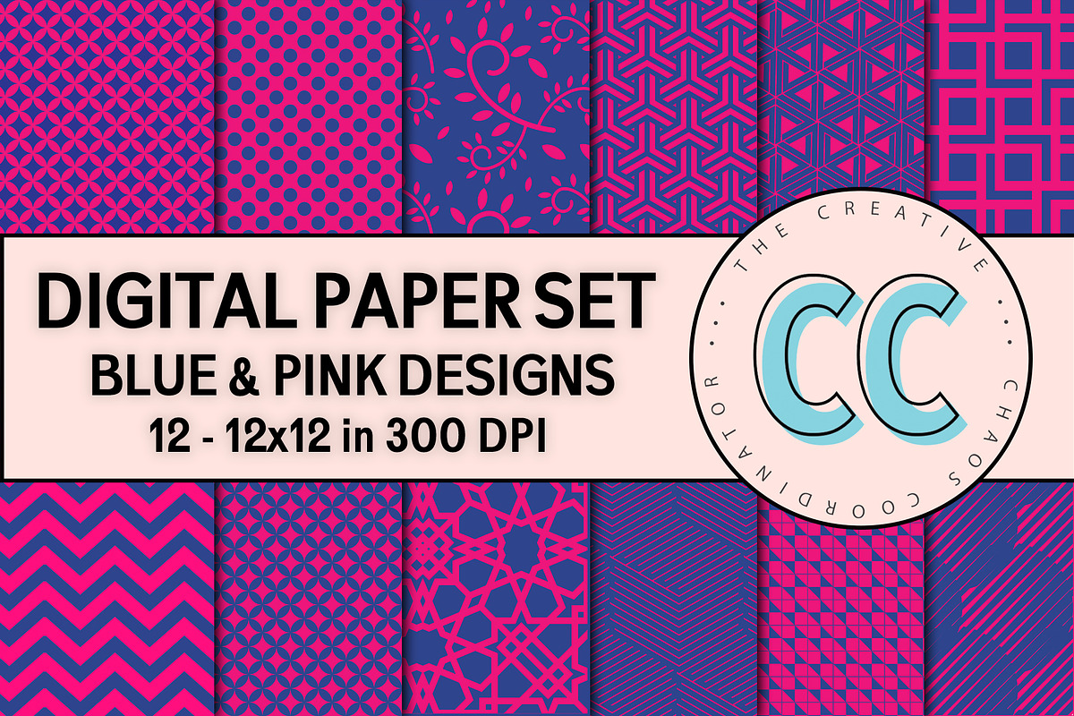 Pink & Blue Digital Patterns/Paper, an Illustration by Creative Chaos