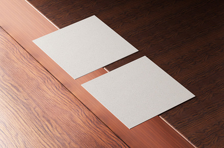 White square shape paper business card mockup on wooden brown ta, a Business Photo by Ministocker