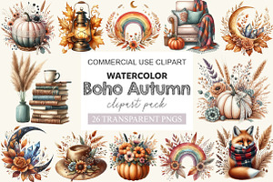 Boho Autumn Clipart, a Work Illustration by cherrydesign