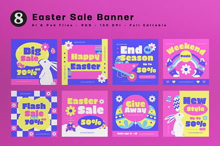 Blue Flat Design Easter Sale Banner, an UI Kit Template by graphicook
