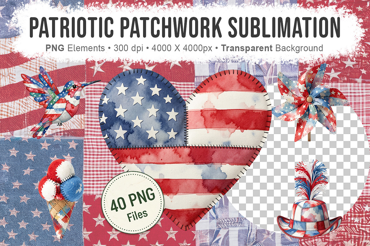 Patriotic Patchwork Sublimation, a Seasonal Illustration by Artnoy (Photo 1 of 18)