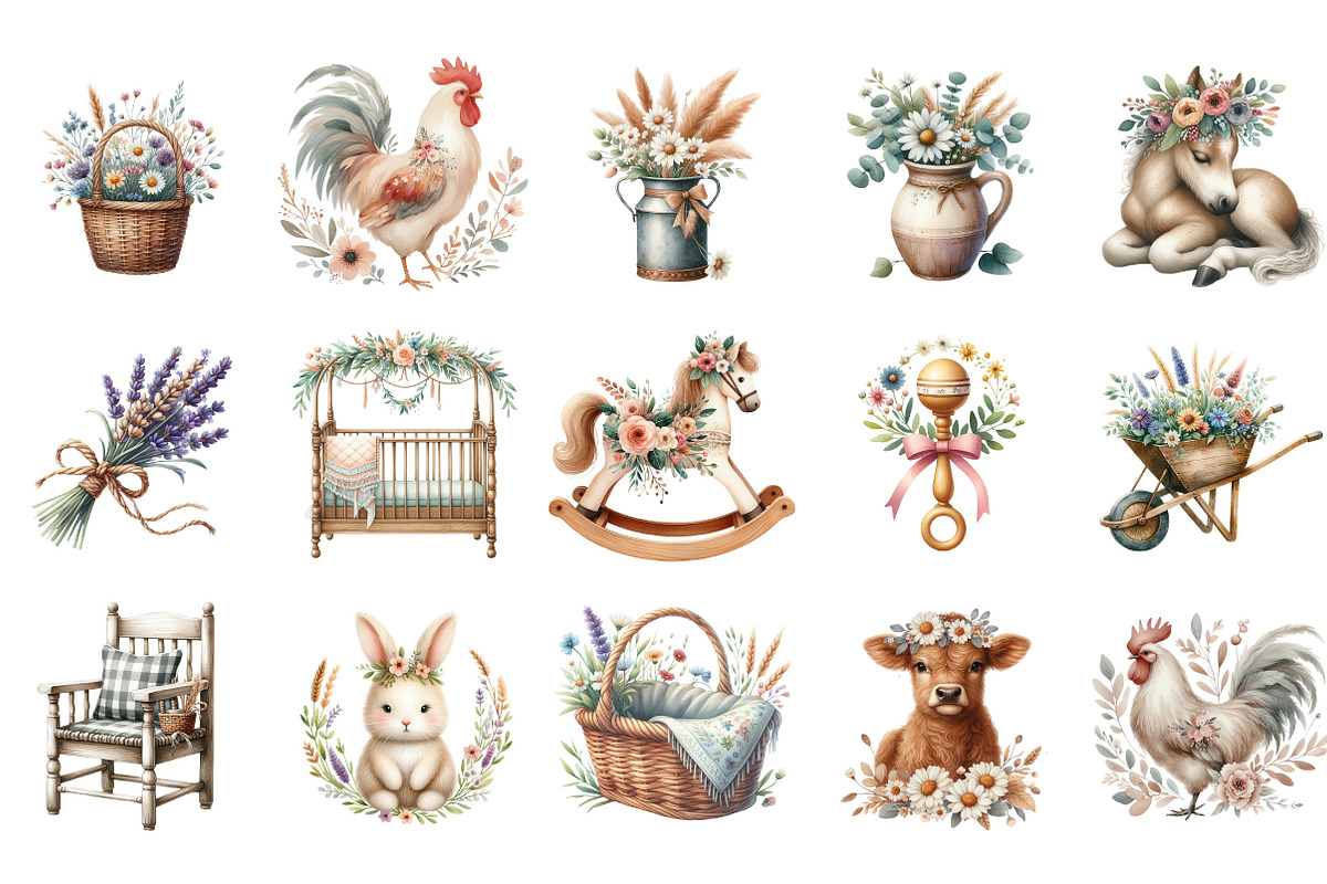 Boho Farm Cottagecore Nursery PNG, an Illustration by Designking (Photo 3 of 5)