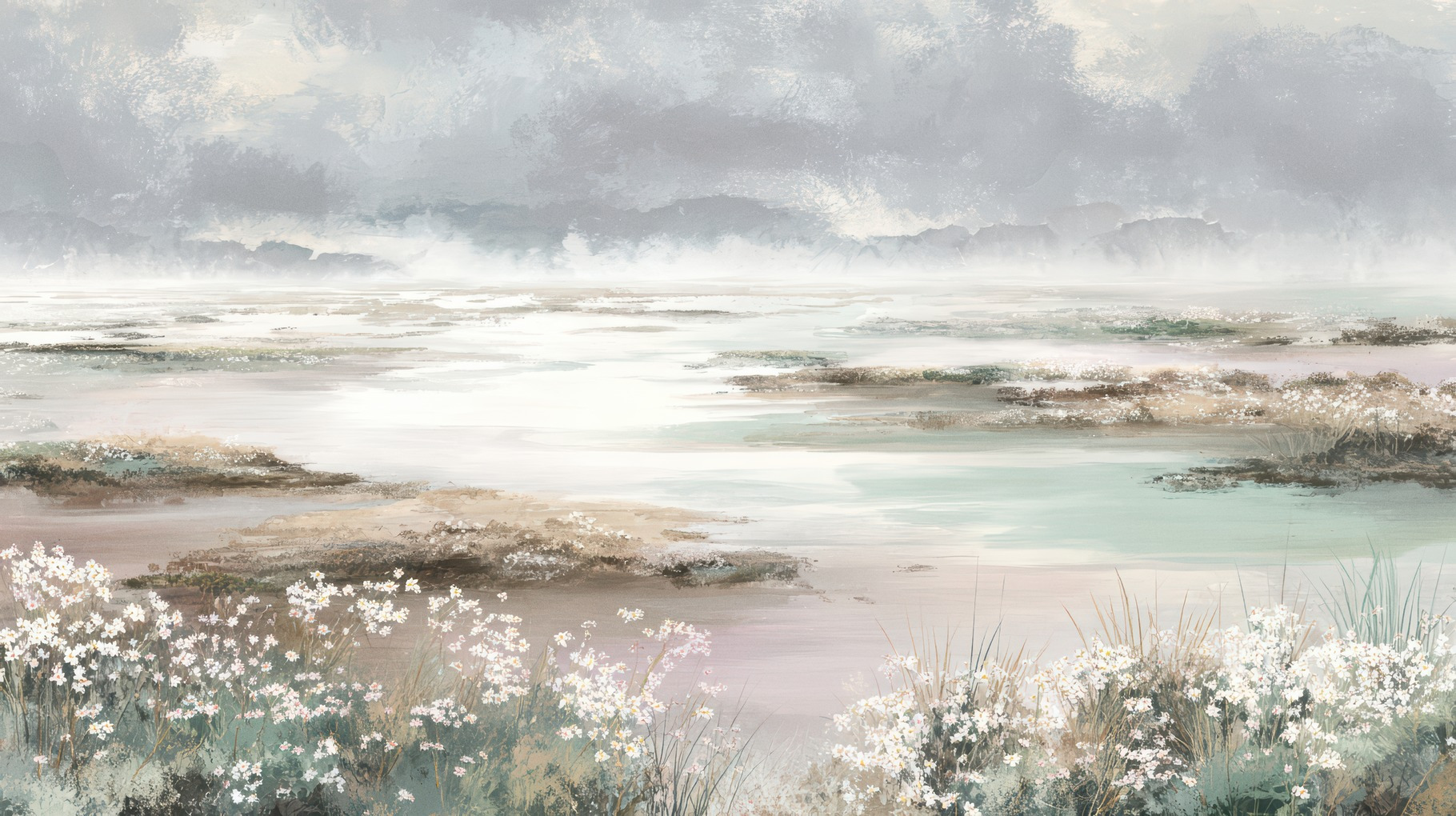 Tidal Salt Marshes Wallpaper, a Decorative Illustration by Virgo Studio